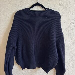 Women's Navy Ribbed Crewneck Sweater